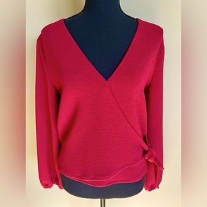 Madewell Texture & Thread Women’s Sz S Crepe Wrap Top Deep Crimson V Neck Red